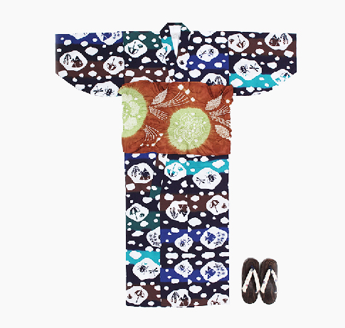 綿コーマ地　地染め　魚　パラソル柄